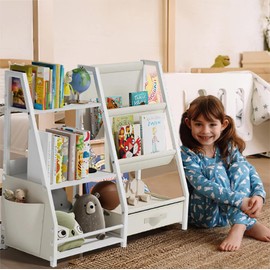 CMFYDAILY Kids Bookshelf and Toy Storage, Book Shelf for Kids Rooms, Kids Toy Storage Organizer, Toddler Bookshelf Bookcase with Sling Book Rack for Bedroom, Playroom, Nursery (White) 1