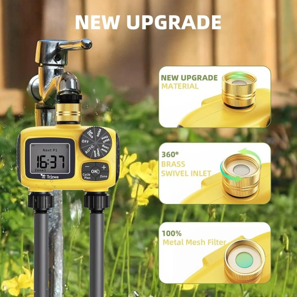 TRJZWA Heavy-Duty Hose Sprinkler Timer – 2-Zone Automatic with Rain