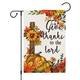 Louise Maelys Welcome Fall Garden Flag Give Thanks to the lord 12x18 Inch Double Sided Small Burlap Autumn Yard Flag Thanksgiving Outside Outdoor House Decor (Only Flag)