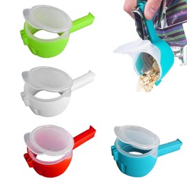 Hysgscwd 4Pcs Bag Clip with Pour Spout, Snack Clips That Pour, Reusable Food Pour Spout Clip, Food Storage Bag Sealing Clip, Plastic Cap Sealer Clip, Household Moisture Bag Clips for Food Organization