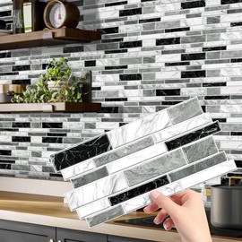 Marble Pattern Wall Sticker, 12/24/48pcs Self Adhesive Peel & Stick  Easy Installation Wall Decal, Waterproof & Oil-proof Wall Sticker for Kitchen Bathroom Home Office Dormitory:_Gray & Black & White_12pcs