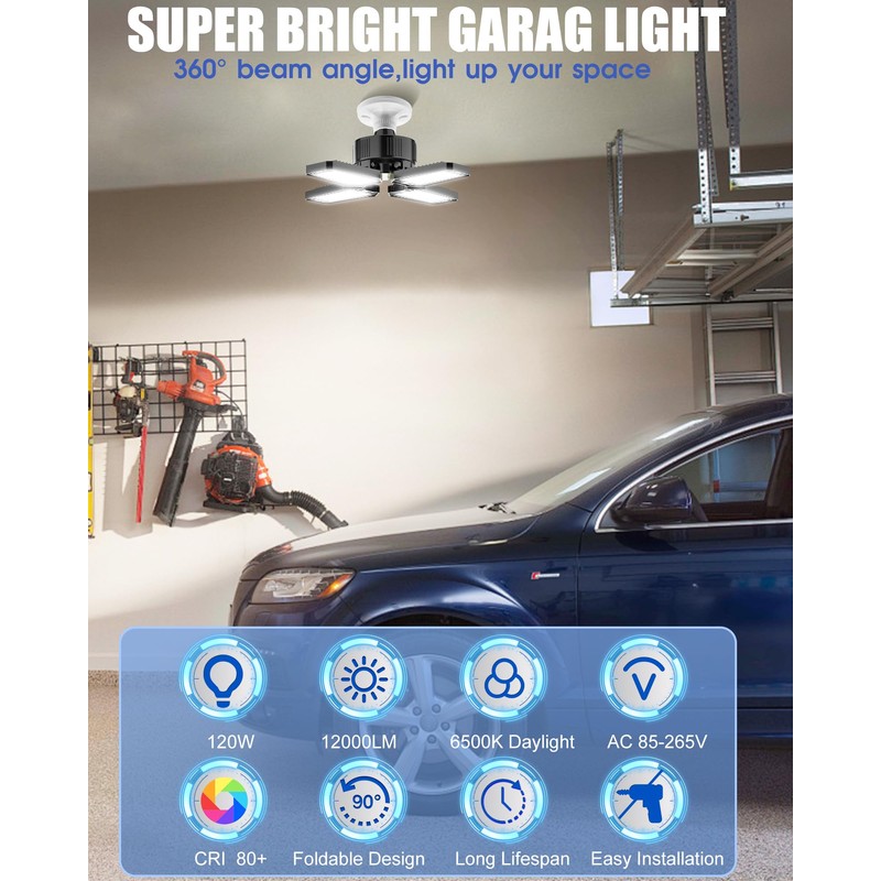 HAPYLUMI Garage Lights 2 Pack - 120W 12000LM 6500K LED