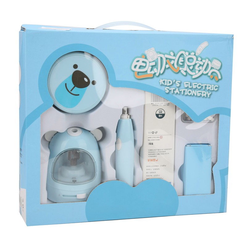 Pencil Sharpene Electric Blue Small Portable Stationery Set for Clean