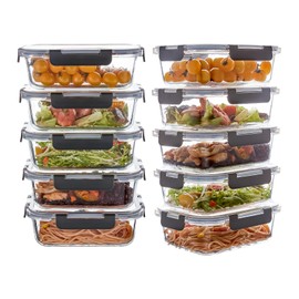 Wancilock 10 Pack 22 oz Glass Meal Prep Containers, Glass Food Storage Containers with Lids, Reusable Airtight Leakproof Glass Lunch Bento Boxes Freezer, Microwave Oven and Dishwasher, Gray