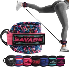 BeSavage - Exercise Machine Attachments for Glute Workouts, Kickbacks, Hip Abductors, Leg Extensions, Ankle Straps for Cable Machines, Workout Cuff Attachments for Home & Gym (Floral, Single)