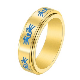 INRENG Fashion Stainless Steel Cute Cat Kitty Spinner Ring for Women Men Boy Girls Luminous Glow Cat Face Engraved 6MM Band Gold Size 7