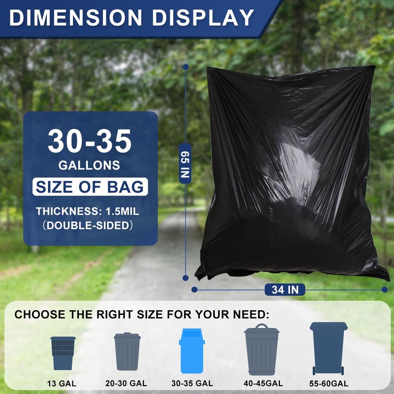 T.FORING 30-35 Gallon Trash Bags Heavy Duty 1.5 Mil -