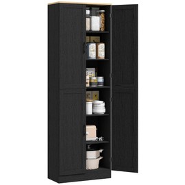 HOMCOM 67" Freestanding Kitchen Pantry, 4-Door Storage Cabinet Organizer with Adjustable Shelves, Kitchen Cabinet with Doors and Shelves, Distressed Black