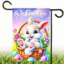 BlissYard Welcome Easter Garden Flag 12x18 Double Sided Rabbit Happy Easter Bunny Garden Flag Yard Outdoor Flag Floral Flower Seasonal Decors for Spring Farmhouse Holiday Outside Decorative Banner