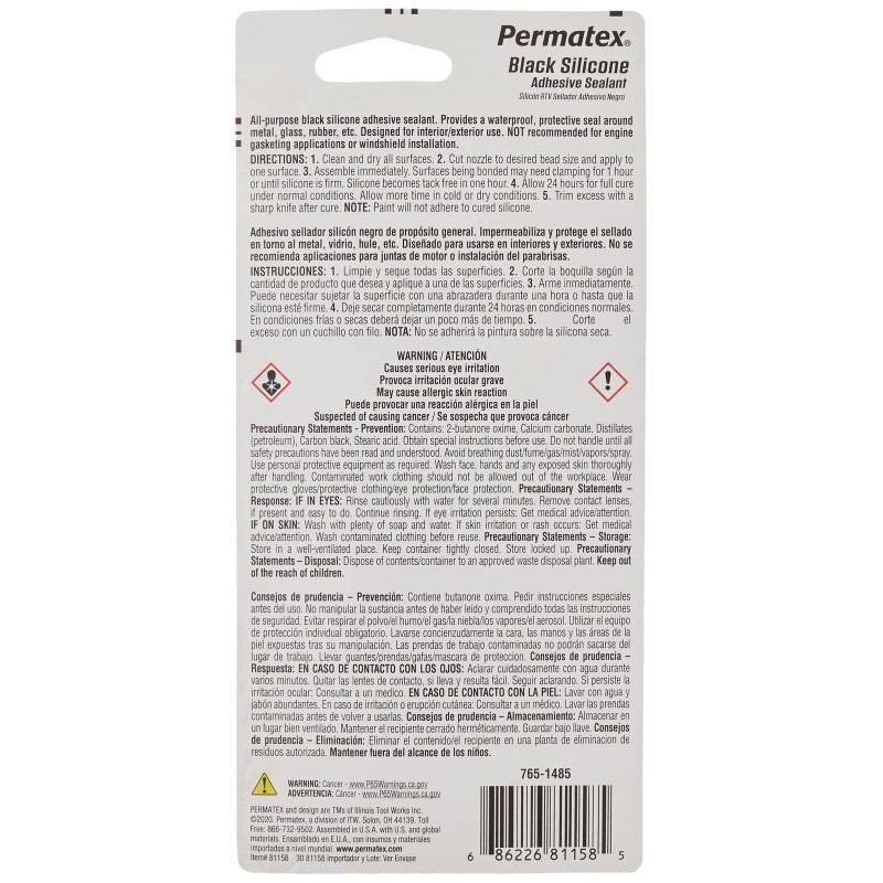 Permatex 81158-12PK Black Silicone Adhesive Sealant, 3 oz. Tube (Pack