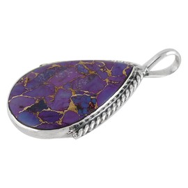 Turquoise Pendant Necklace 925 Sterling Silver 20" Snake Chain Genuine Gemstones (Purple Turquoise)