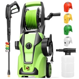 Commowner Electric Pressure Washer Adjustable Power Washers Electric Powered with 33ft Hose Reel, 4 Nozzle and Foam Cannon, Powerwashers Cleaner Machine for Home, Cars, Patio, Green24411