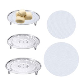 TIMJJG 2 Pieces Stainless Steel Steam Rack, 2 Steam Cloths Round Cooling Rack, Removable V Brackets for Home Kitchen (Diameter 20cm, 22cm)