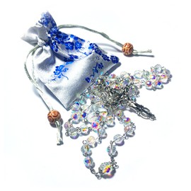 GeekTenet Rosary Beads Chaplet 96 sided cutting Highly refractive Artificial Crystal Glass Rosery Cross Catholic gifts (White)