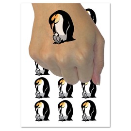 Cute Emperor Penguin Mother with Baby Chick Temporary Tattoo Water Resistant Fake Body Art Set Collection - 54 1" Tattoos (1 Sheet)