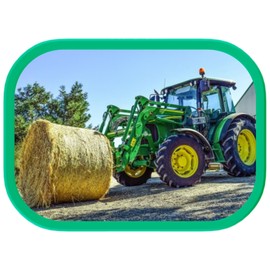 Mepal Lunch Box for Children - Bento Lunch Box - Tractor - Lunch Box with Bento Compartment & Fork - Meal Prep Box Clip Closure - BPA Free & Dishwasher Safe - 750 ml - Tractor with Hay Bales