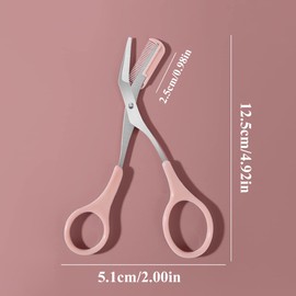1 x eyebrow scissors with comb, eyelash scissors, eyebrow scissors for women, eyebrow comb, eyebrow comb, eyebrow scissors, for women and men (pink)