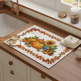 ARTABLE - Tapete de secado de platos con estampado floral, absorbente, con respaldo de goma, superabsorbente, de secado rápido, imprescindible para la cocina (calabaza, 16 x 24 pulgadas)