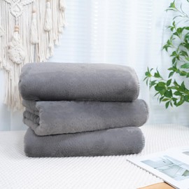 SeaBeauty Warm Soft Throw Blanket Faux Rabbit Fur, 2 Layers Plush and Sturdy Thick Luxury Cozy Blanket, Suitable for Couch Bed, Fluffy Elegant Throw for Home Decor 580gsm Grey, Pack of 3-50 x 65Inch