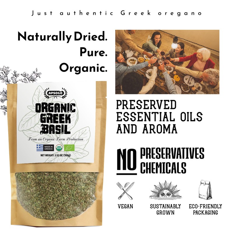 Apsogo Organic Greek Basil – Premium Dried Basil Leaves for