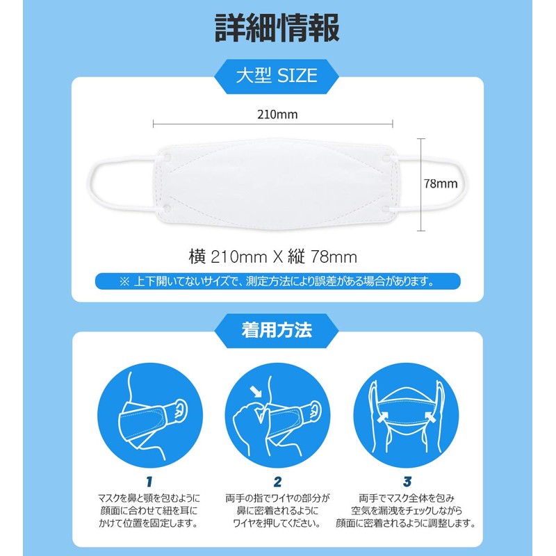 [HAPPYDAY] KF94マスク 4層構造 高機能性 不織布マスク 衛生マスク 大型 白 立体構造 使い捨て