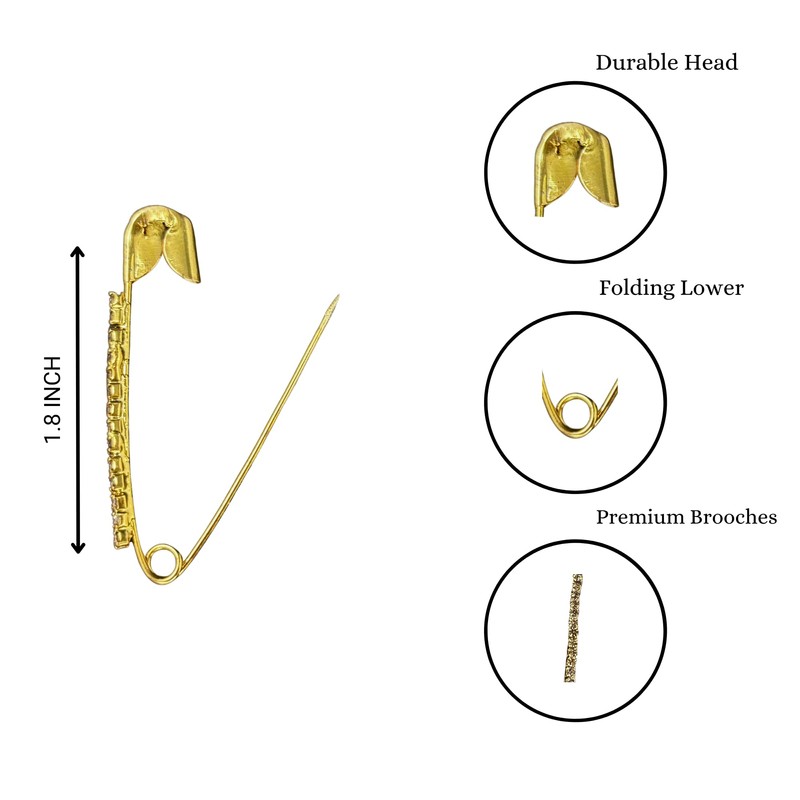 Kàllos 12-Piece Golden Safety Pins with Faux Crystal - Diamonds