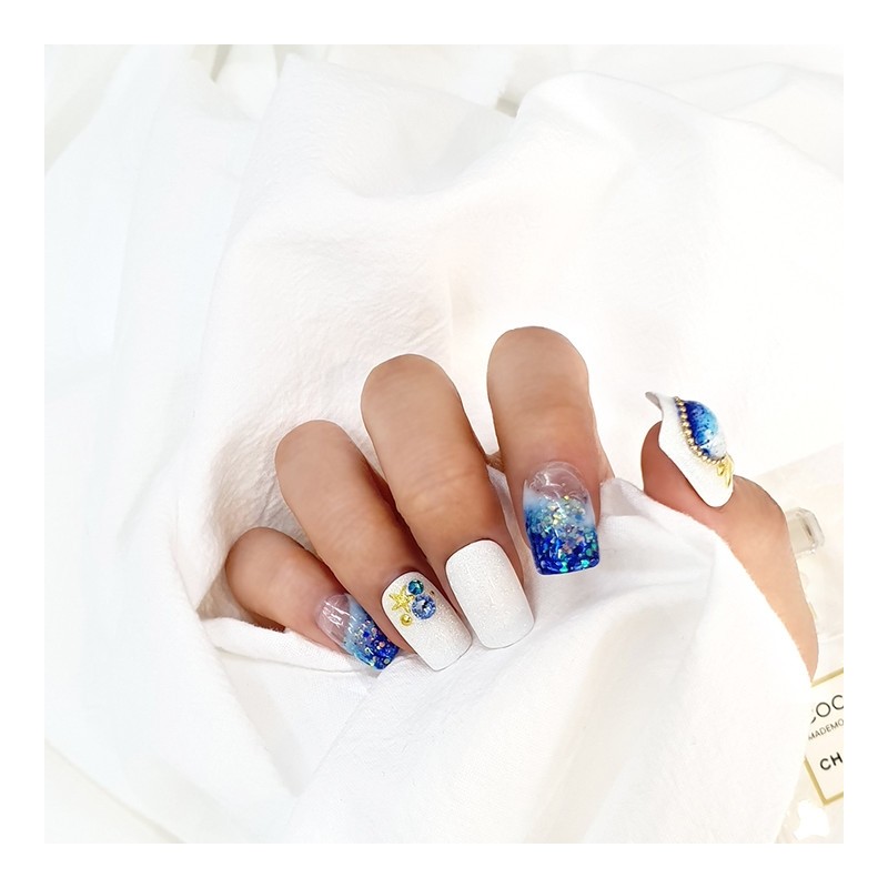 Aqua Ball Glitter Handmade Nail Tip - Square / 아쿠아볼