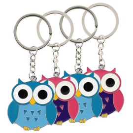Mecmbj Pack of 4 Owl Keychains, Cartoon Metal Owls Keychain Pendant for Purse, Backpack, Handbag, Lucky Charm Owl Keychain for Family, Friends, Couples (Red, Blue), red-blue