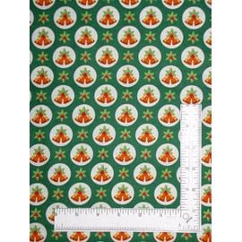 FlashPhoenix Quality Sewing Fabric – Christmas Bell Fabric Ringing Bells in Circles Green Cotton by The Yard Size: 36" x 44" Inches 42" Wide