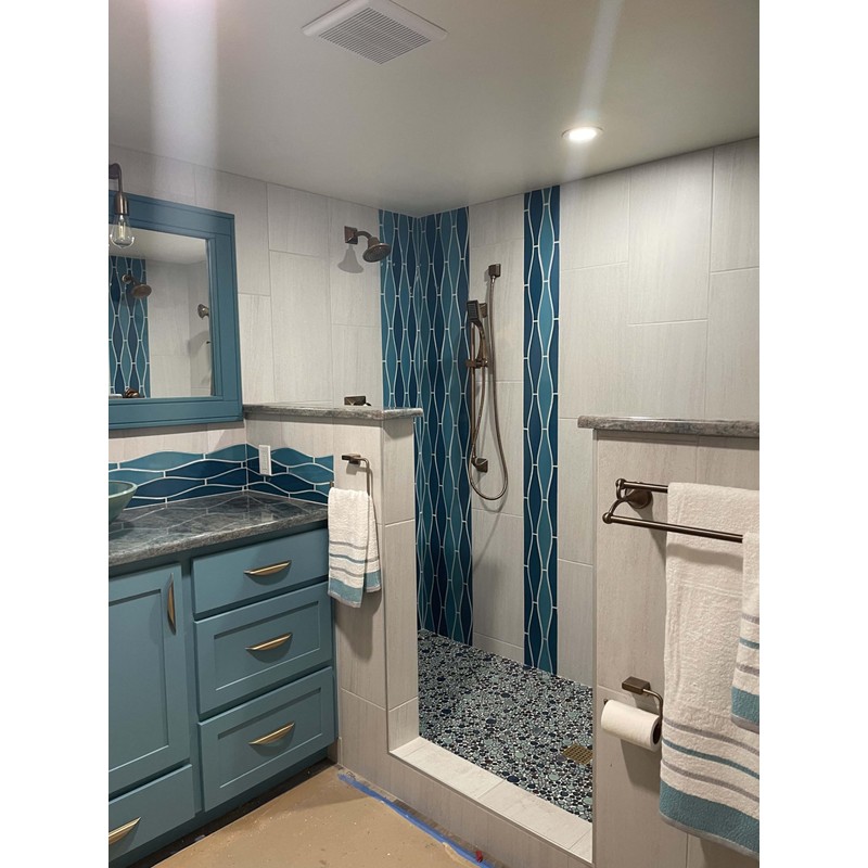Hominter Artisan Pebble Mosaic Tile Sheet Irregular Blue Green Stone-Look