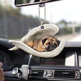 Talataca English Mastiff Sleeping Angel Wing Memorial Dogs 2D Flat Car Rear View Mirror Accessories Christmas Tree Ornament Decoration Hanging Charm Interior Rearview Pendant Decor Gift