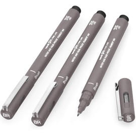 Uni Pin Fineliner Drawing Pen - Dark Grey Ink - Brush Nib - Pack of 3
