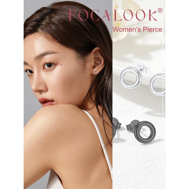 FOCALOOK Women's 925 Silver Earrings, Metal Allergy, Small Earrings, Accessories,