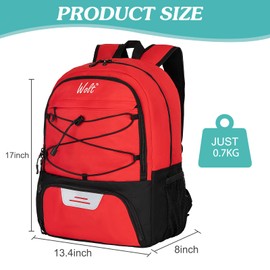 WOLT | Youth Soccer Bag, Soccer Backpack, Basketball Backpack with Cleat Shoe and Ball Compartments Sports Backpack for Volleyball Football for Men Women (Red)