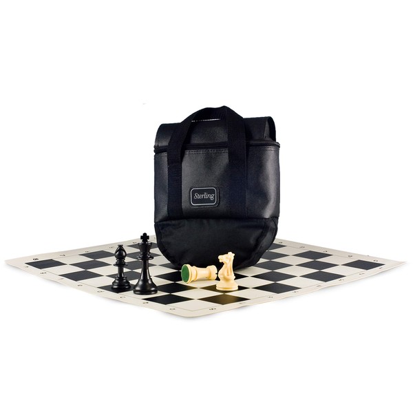 STERLING Games Tournament Chess Set Kit with Travelling Carrying Bag, 20" Chess Mat and Single Weighted Chess Pieces
