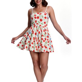 SeSe Code Summer Dresses for Women Spaghetti Strap Mini Sun Dress Casual Beach Sundress with Pockets Light Yellow Cherry M