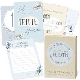 Mintkind ® Milestone Cards Pregnancy Wonderful Gift Ideas for Expecting Mothers, Announcing Pregnancy, 32 Milestone Cards in a Set for Magical Baby Belly Photos (Flowers Blue)