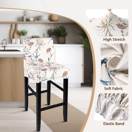 SearchI Bar Stool Covers Set of 4, Stretch Washable Barstool Seat Covers, Counter Height Chair Covers for Kitchen Dining Room Cafe (Beige Flower 1)