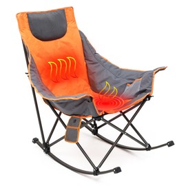 SUNNYFEEL Oversized Heated Rocking Camping Chair, Fully Padded Patio Chair with Side Pocket, High Back Portable Lawn Recliner with Carry Bag, Outdoor Rocker Camp Chair for Adults Heavy Duty 500 LBS