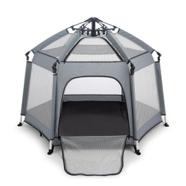 TODDLETUFF Indoor & Outdoor Baby Playpen with Canopy | Baby Beach Tent, Foldable, Lightweight, Travel Bag, & Mosquito Net | Pop Up Pack and Play Tent [Grey]