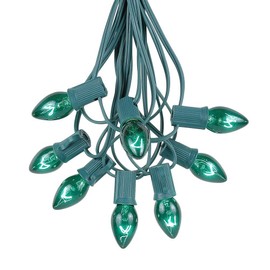 Novelty Lights C7 Twinkle Green Christmas Lights Set - Indoor/Outdoor Christmas Light String Hanging Christmas Lights - Outdoor Patio String Lights - Green Wire - 25 Foot