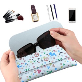 Glasses storage bag Travel Sunglasses Myopia glasses storage bag Fashion leather to prevent scratching lenses (White pattern)