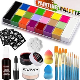 Pintura Facial y Pintura Corporal - Juego Profesional de Kit de 20 Colores de Pintura Facial y Corporal a Base de Aceite,con 10 Pinceles de Diferentes