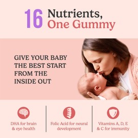 PolyPharma Gummies, Prenatal Vitamins for Women, 16 Nutrients including DHA, Folic Acid, Vitamin D, Vitamin B12, Vegetarian, Non-GMO, Pre-Conception, Pregnancy and Breastfeeding, 90 prenatal gummies