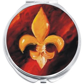 NewCharms Gold Red Fleur De Lis Compact with Mirrors - Perfect Pocket and Purse Size Folding Mirror for Applying Make Up Anywhere