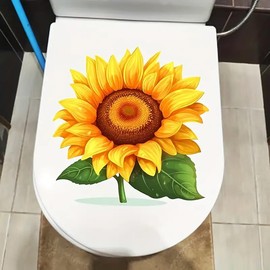 Cartoon Sunflower Toilet Cover Sticker Decals,Fish Bird Flower Leaf Waterproof Toilet Lid Tank Seat Decals Cistern Self-Adhesive Bathroom Wall Sticker