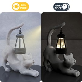 mikilov Cat Resin Statue with Solar Lantern (Tail, Outdoor Lanterns & Indoor Statue Decorations for Garden, Yard, Porch, Home, Balcony