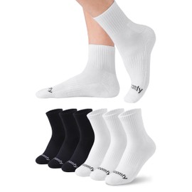 Happicomfy Ankle Socks for Men, Cotton-blend Socks with Cushion and Compression band for Running, Working, Sports (6 Pairs) (US Men Size 9-13, White & Black)