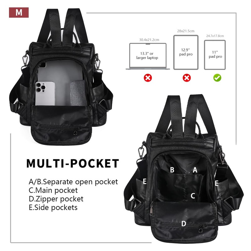 PINCNEL Women Backpack Purse Waterproof Nylon Anti-theft Rucksack Lightweight Shoulder