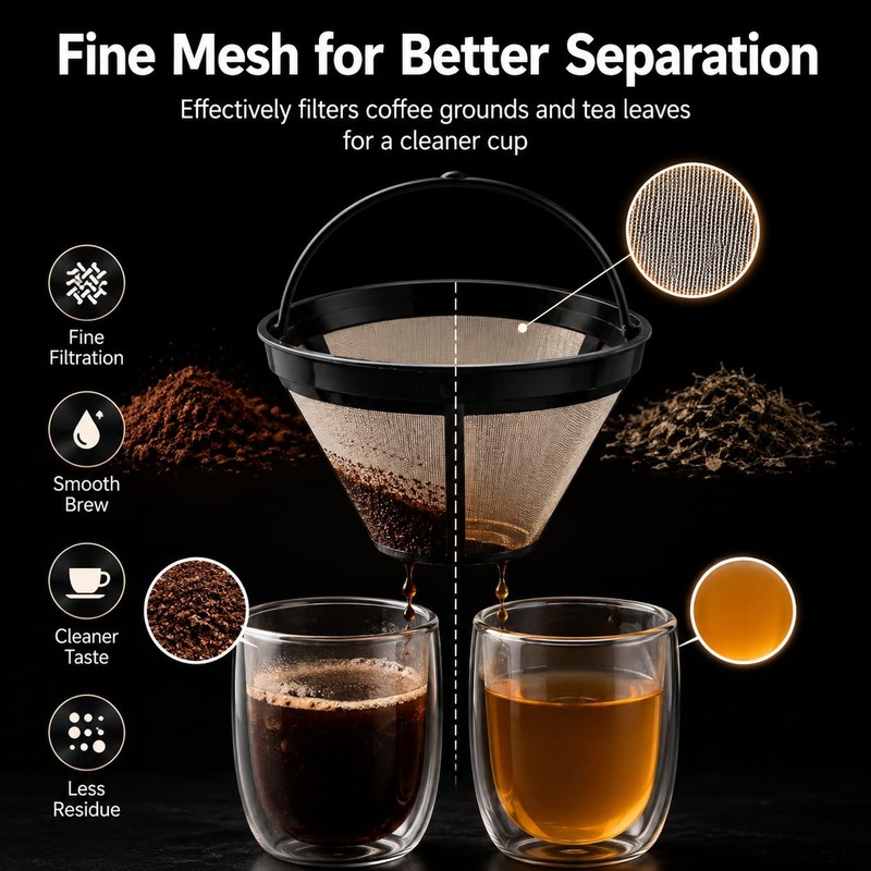 1 reusable permanent coffee filter #4 conical, suitable for 8-12